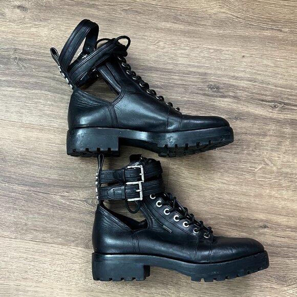 Michael Kors Bensen Cut-Out Buckle Leather Combat Goth Boots Sz 8 - Picture 8 of 12